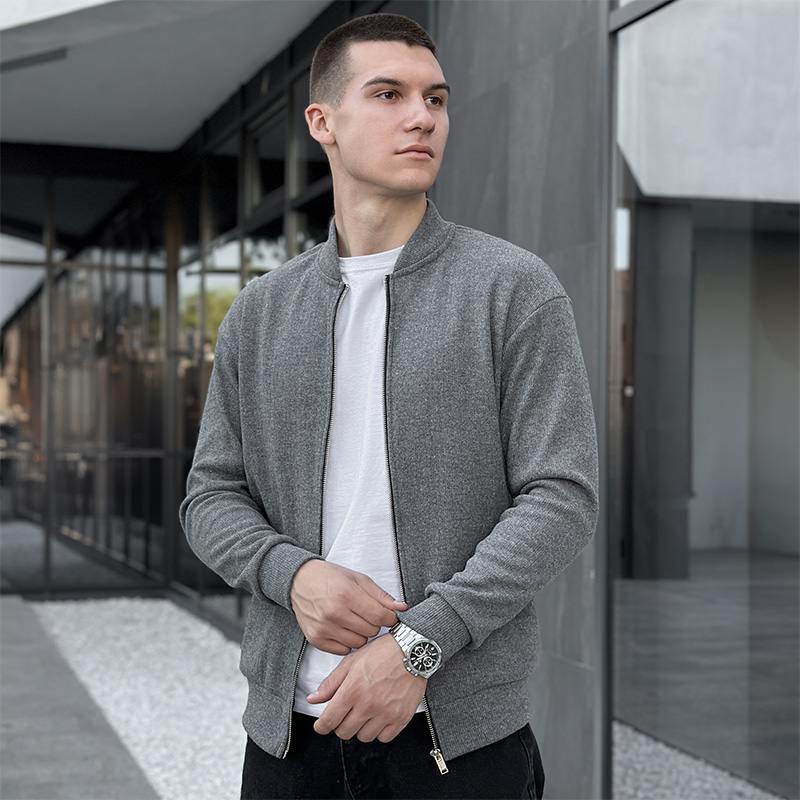 Elegant Dark Gray Mens Lightweight Zip-Up Jacket